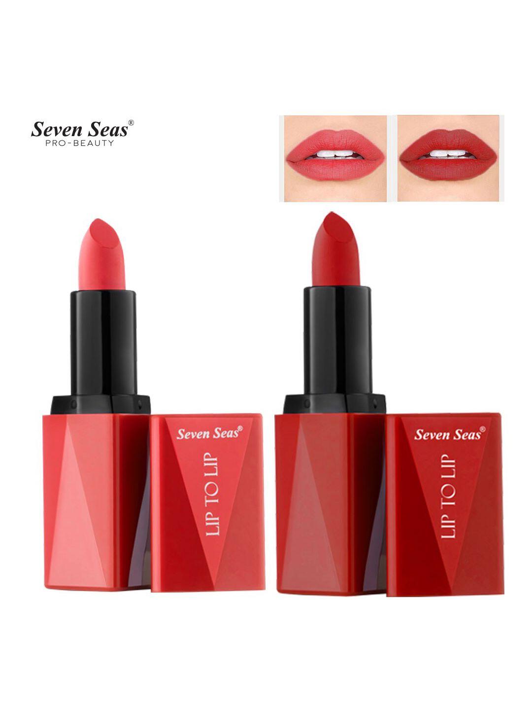 seven seas set of 2 lip to lip matte lipstick - castro 309 & matte red 312