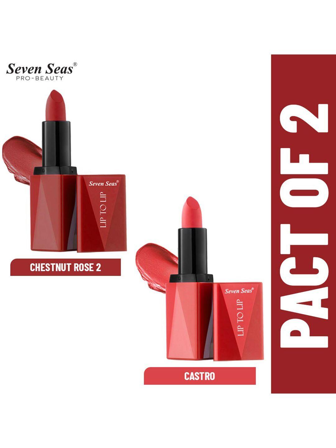 seven seas set of 2 lip to lip matte lipstick - chestnut rose2-305 & castro 309