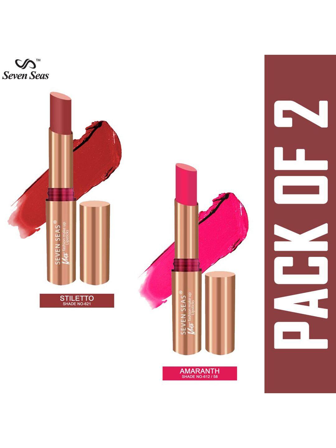 seven seas set of 2 matte with you lipstick - stiletto 621 & amaranth 58