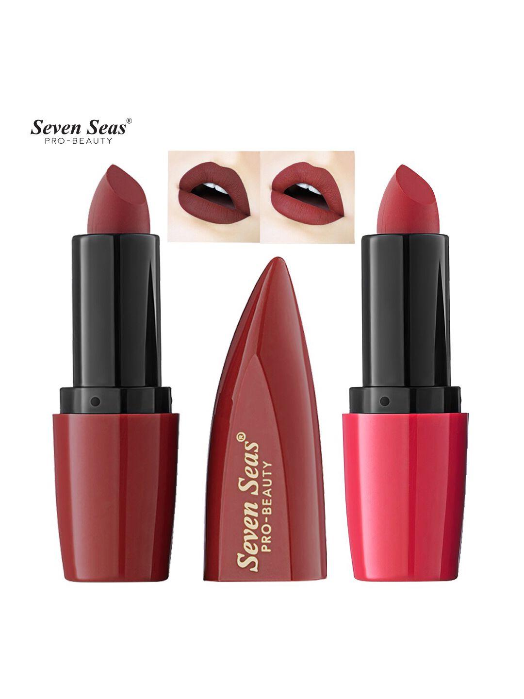 seven seas set of 2 ultimate matte full coverage lipstick - chestnut rose 2 305 & rose 306