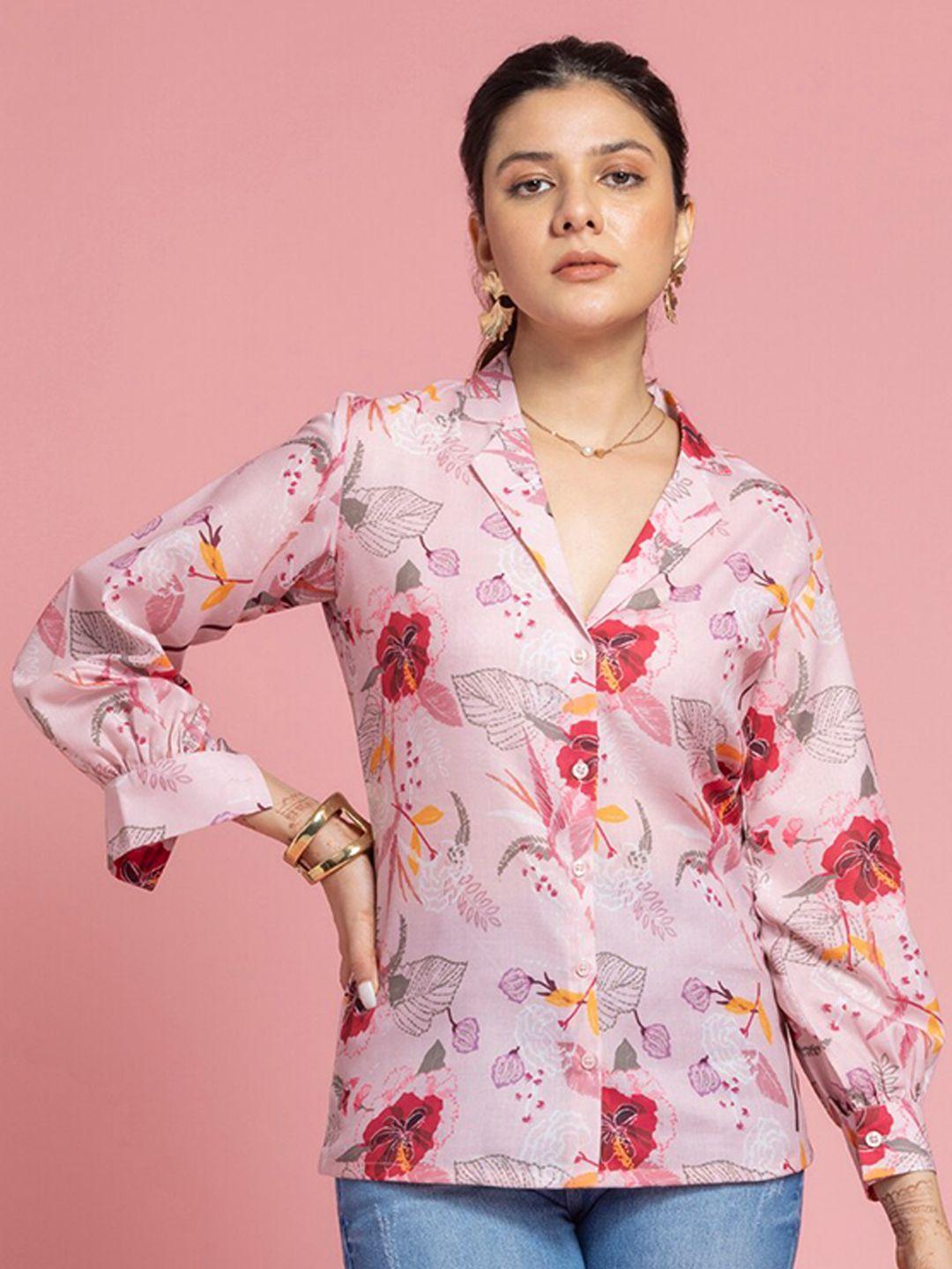 sew you soon pink floral print cotton shirt style top