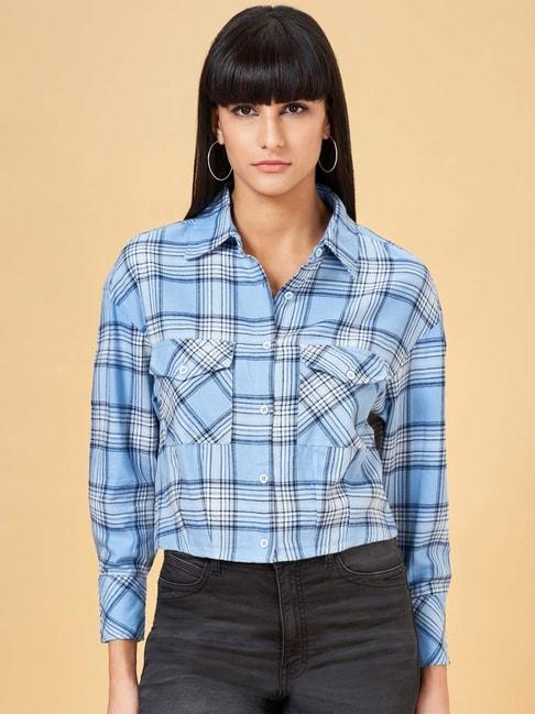 sf jeans by pantaloons blue cotton chequered shirt