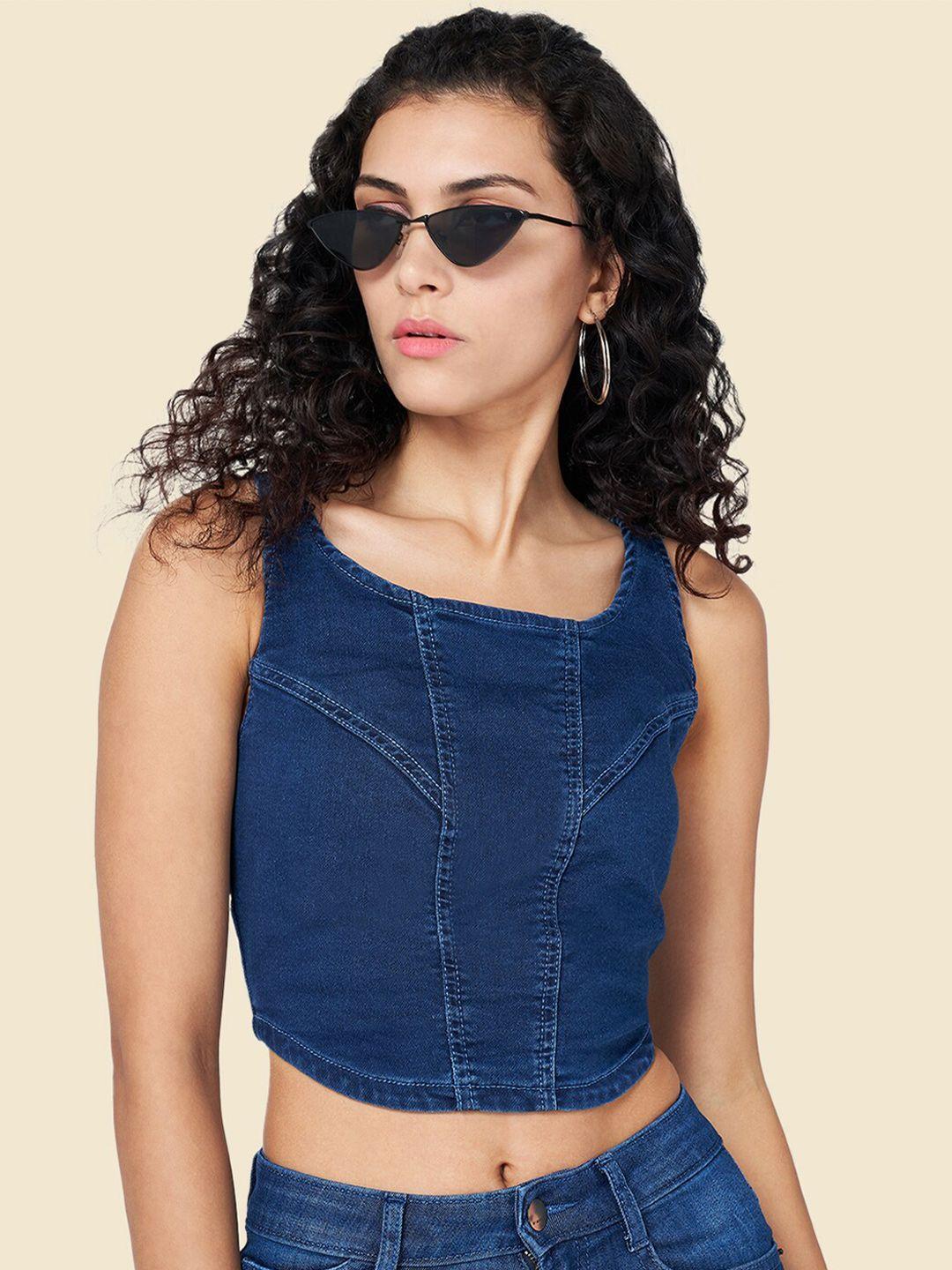 sf jeans by pantaloons square neck fitted crop top