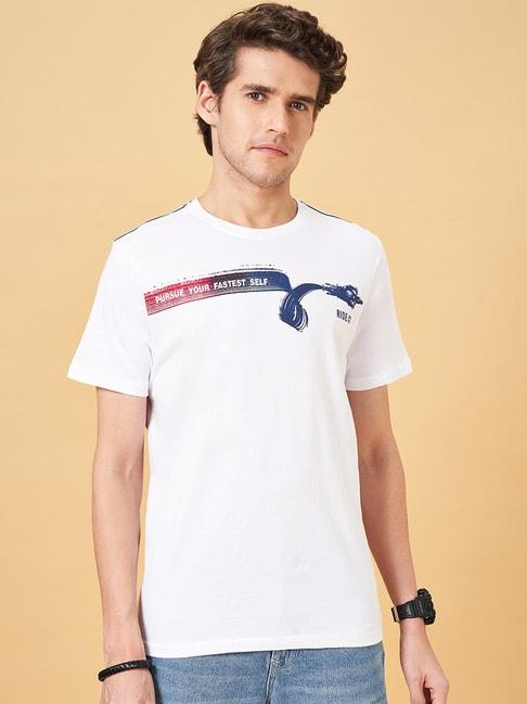 sf jeans by pantaloons white cotton slim fit printed t-shirt