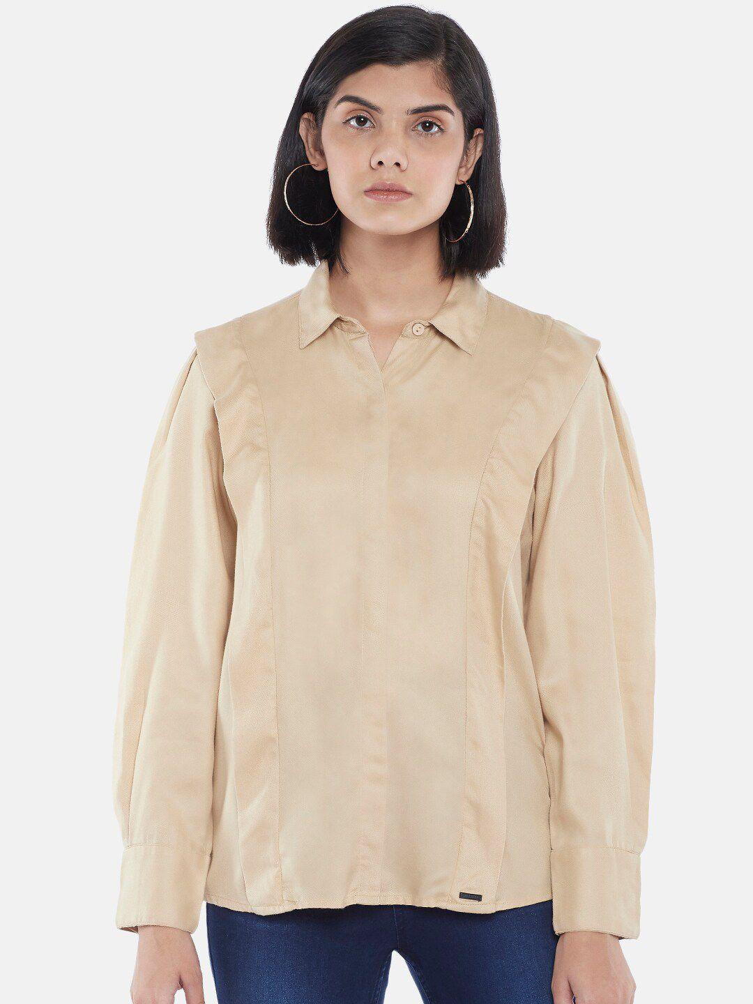 sf jeans by pantaloons women beige casual shirt
