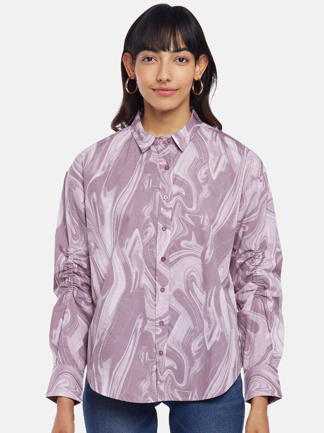 sf jeans by pantaloons women mauve slim fit printed casual shirt