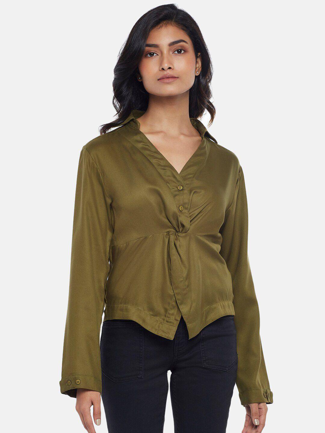 sf jeans by pantaloons women olive green casual shirt