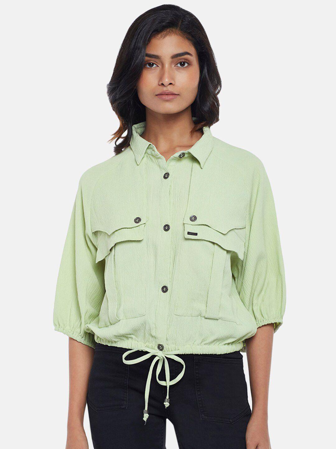 sf jeans by pantaloons women olive green regular fit casual shirt