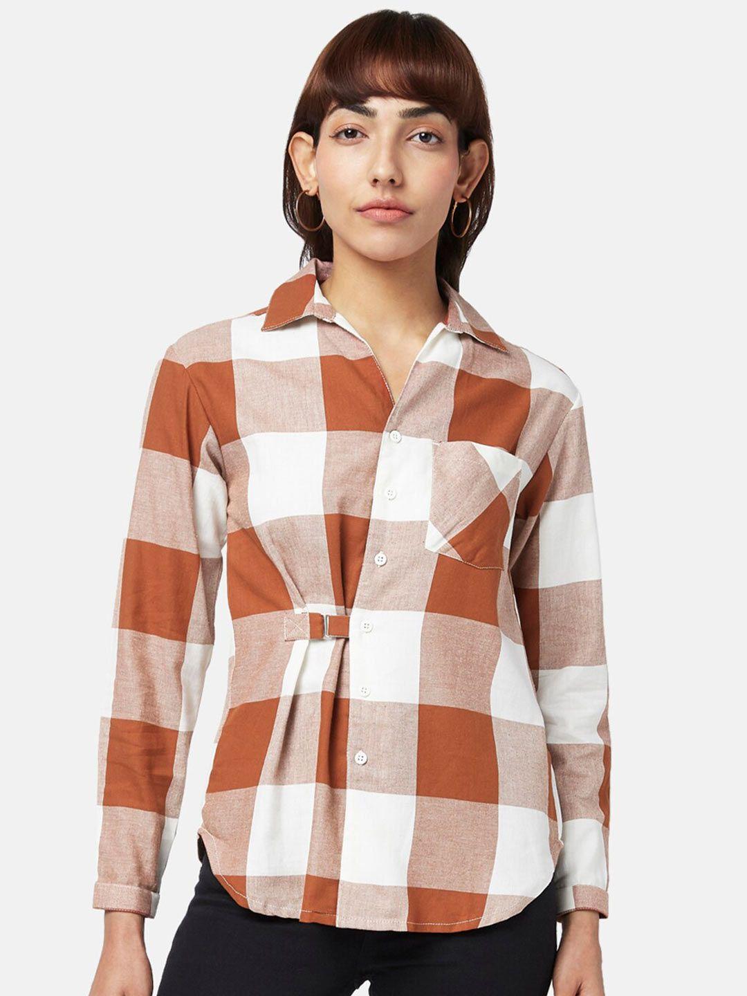 sf jeans by pantaloons women rust checked shirt style top