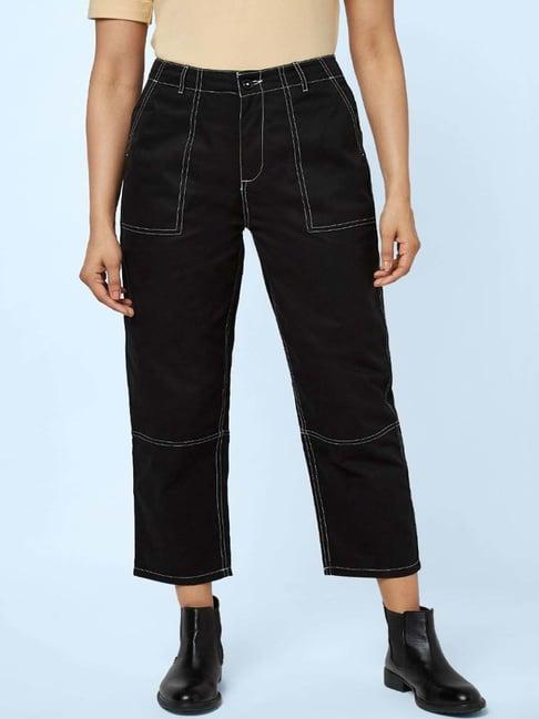sf jeans by pantaloons black cotton embroidered high rise pants