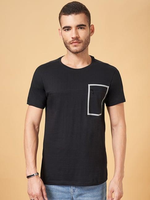 sf jeans by pantaloons black cotton regular fit printed t-shirt