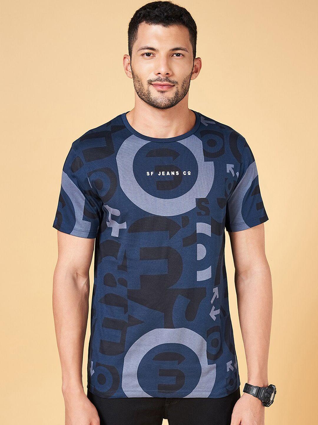 sf jeans by pantaloons geometric printed cotton t-shirt