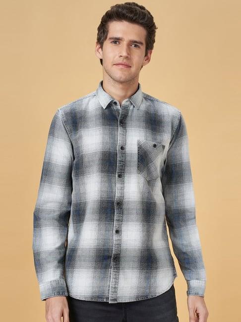 sf jeans by pantaloons indigo cotton slim fit checks shirt