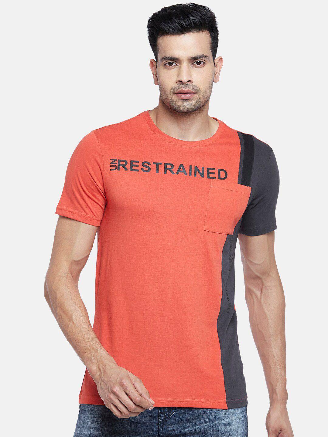 sf jeans by pantaloons men orange colourblocked t-shirt