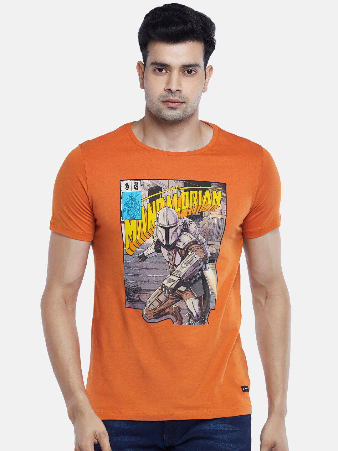 sf jeans by pantaloons men tan printed slim fit t-shirt