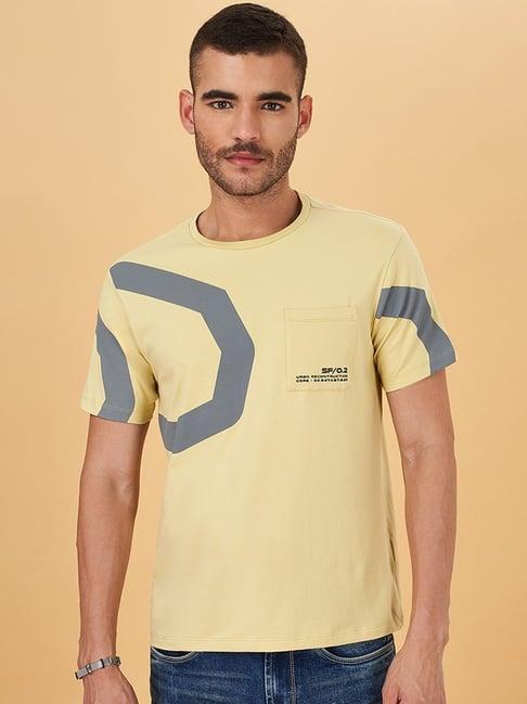 sf jeans by pantaloons mid yellow regular fit printed t-shirt