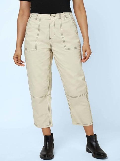 sf jeans by pantaloons off-white cotton embroidered high rise pants