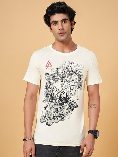 sf jeans by pantaloons off white cotton slim fit printed t-shirt