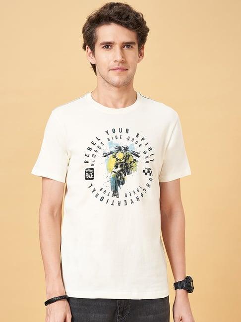 sf jeans by pantaloons off white cotton slim fit printed t-shirt