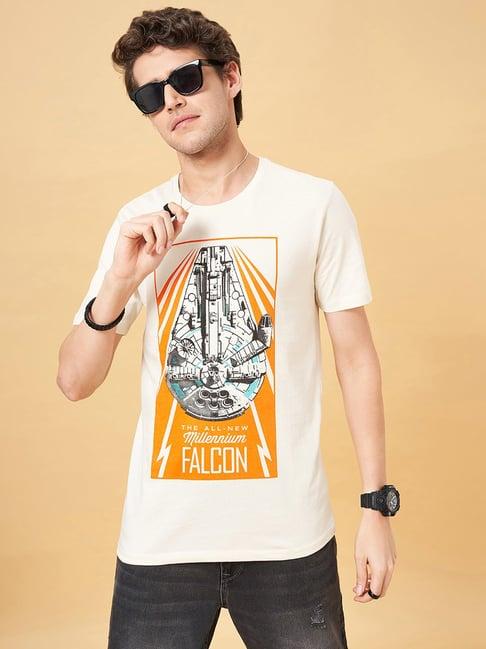 sf jeans by pantaloons off white slim fit graphic print t-shirt