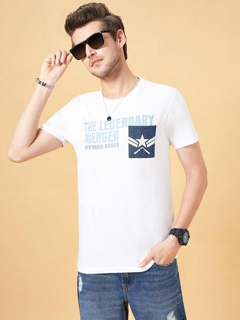 sf jeans by pantaloons off white slim fit graphic print t-shirt