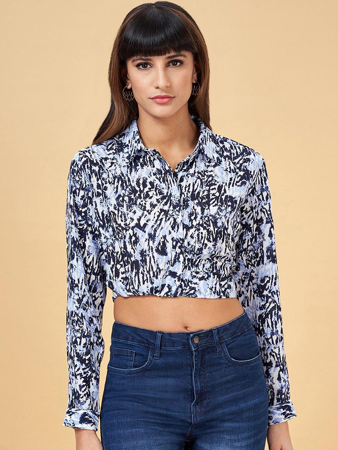 sf jeans by pantaloons print shirt style crop top