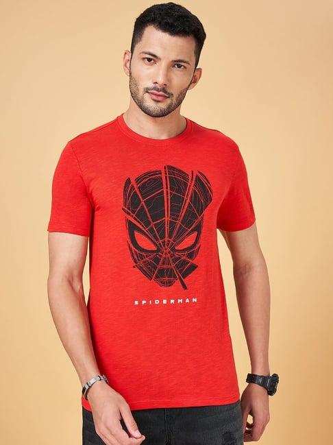 sf jeans by pantaloons red cotton slim fit printed t-shirt