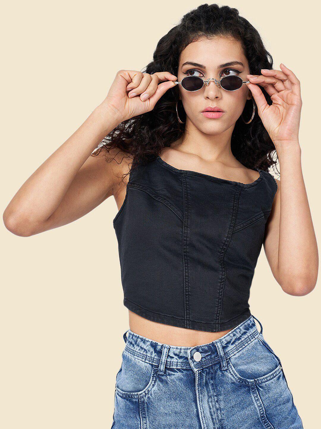 sf jeans by pantaloons square neck fitted crop top