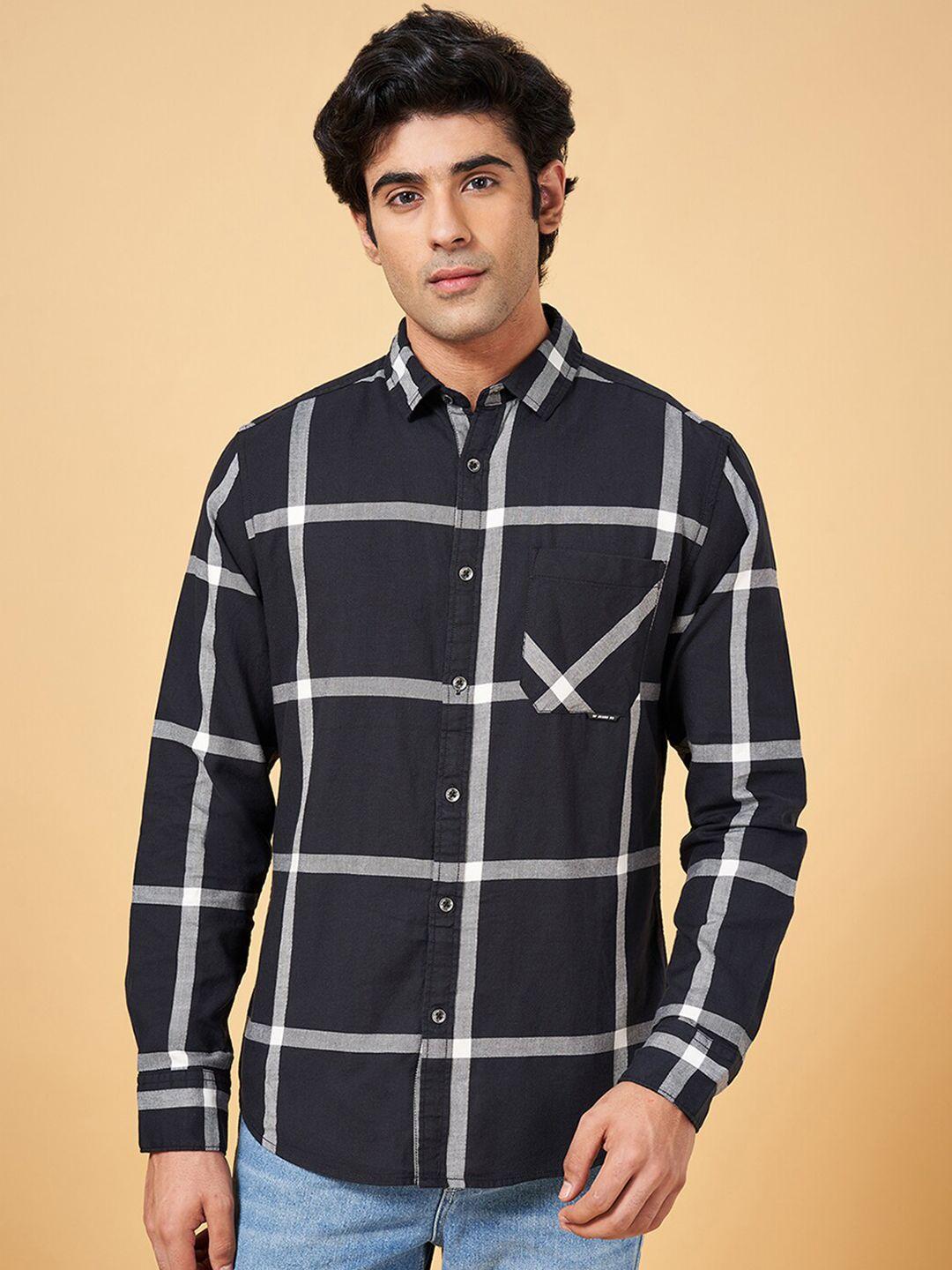 sf jeans by pantaloons windowpane checked cotton slim fit casual shirt