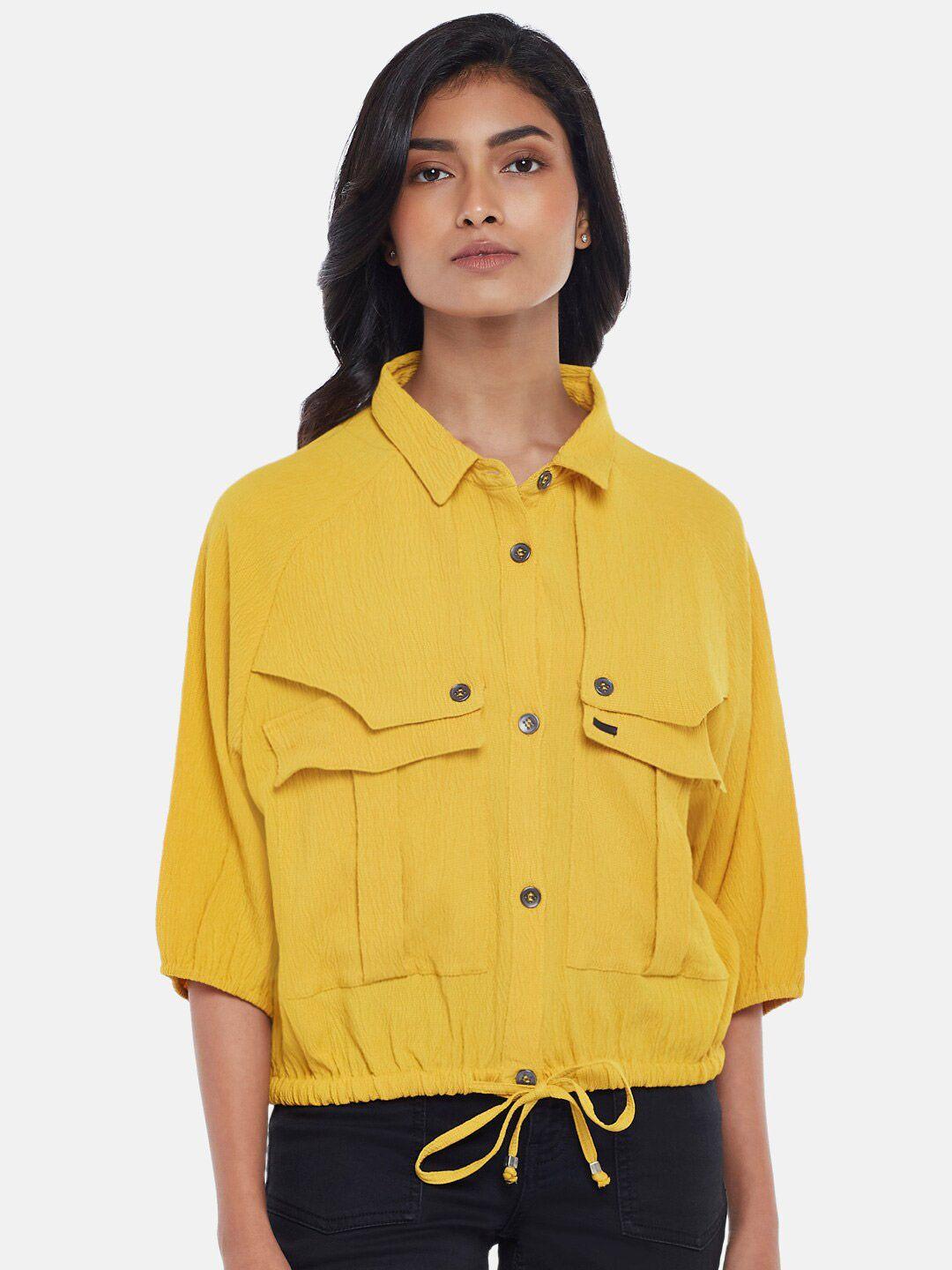 sf jeans by pantaloons women mustard casual shirt