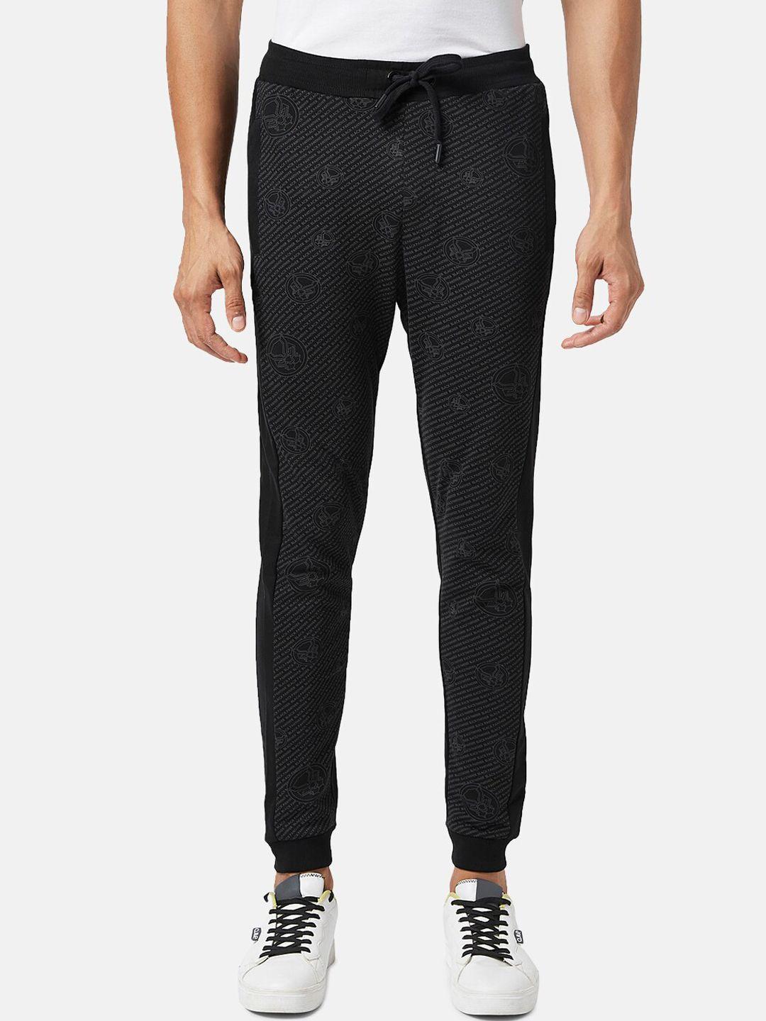 sf jeans pantaloons men mid-rise black panther printed cotton joggers