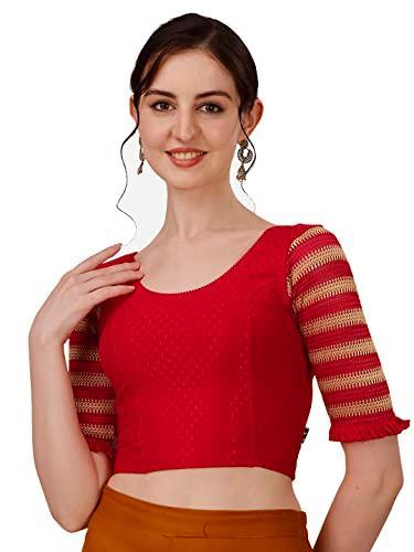 sft women's cotton v back half sleeve readymade stylish elegant stitched blouse (381 shibani red - l)