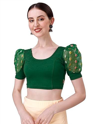 sft women's polycotton v back half sleeve readymade stylish elegant stitched blouse (436 amy bottle green - xl)