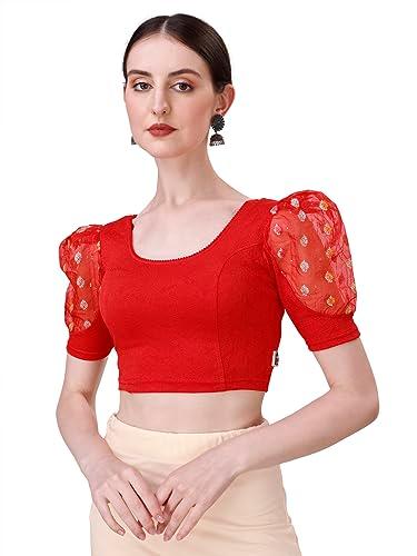 sft women's polycotton v back half sleeve readymade stylish elegant stitched blouse (436 amy red - xl)