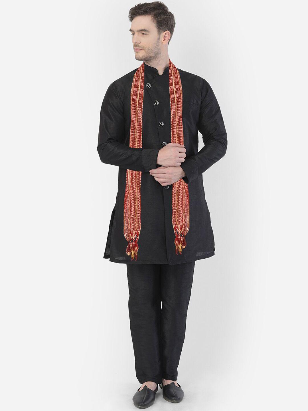 sg leman mandarin collar straight sherwani set with stole