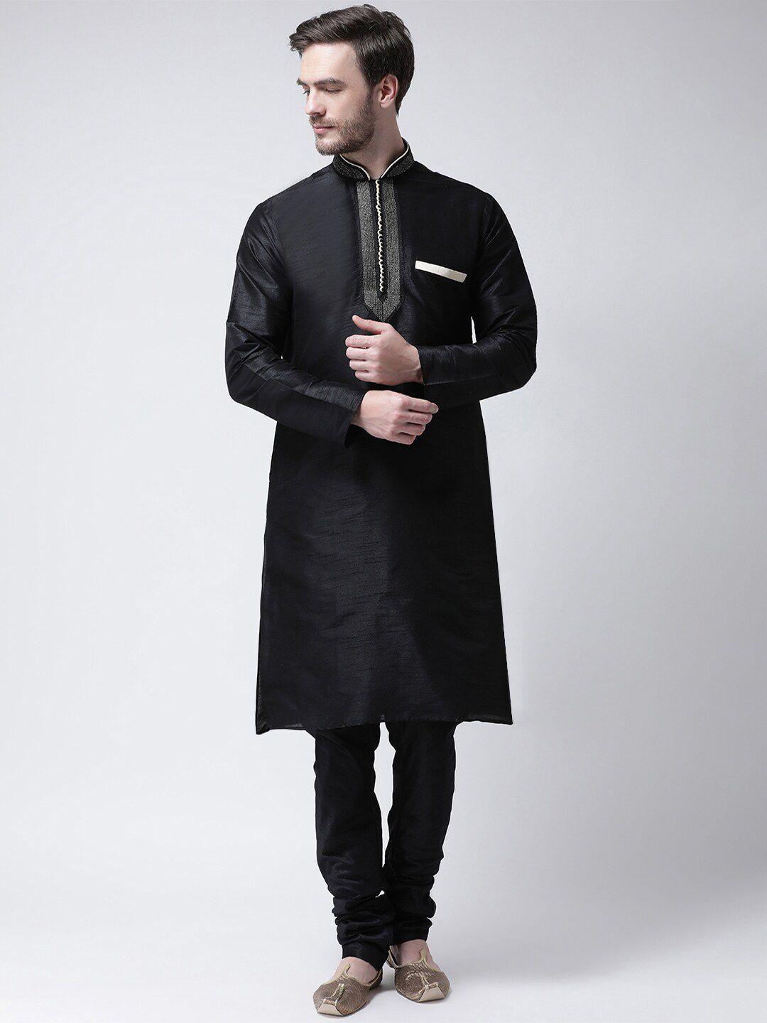 sg leman men black solid kurta set