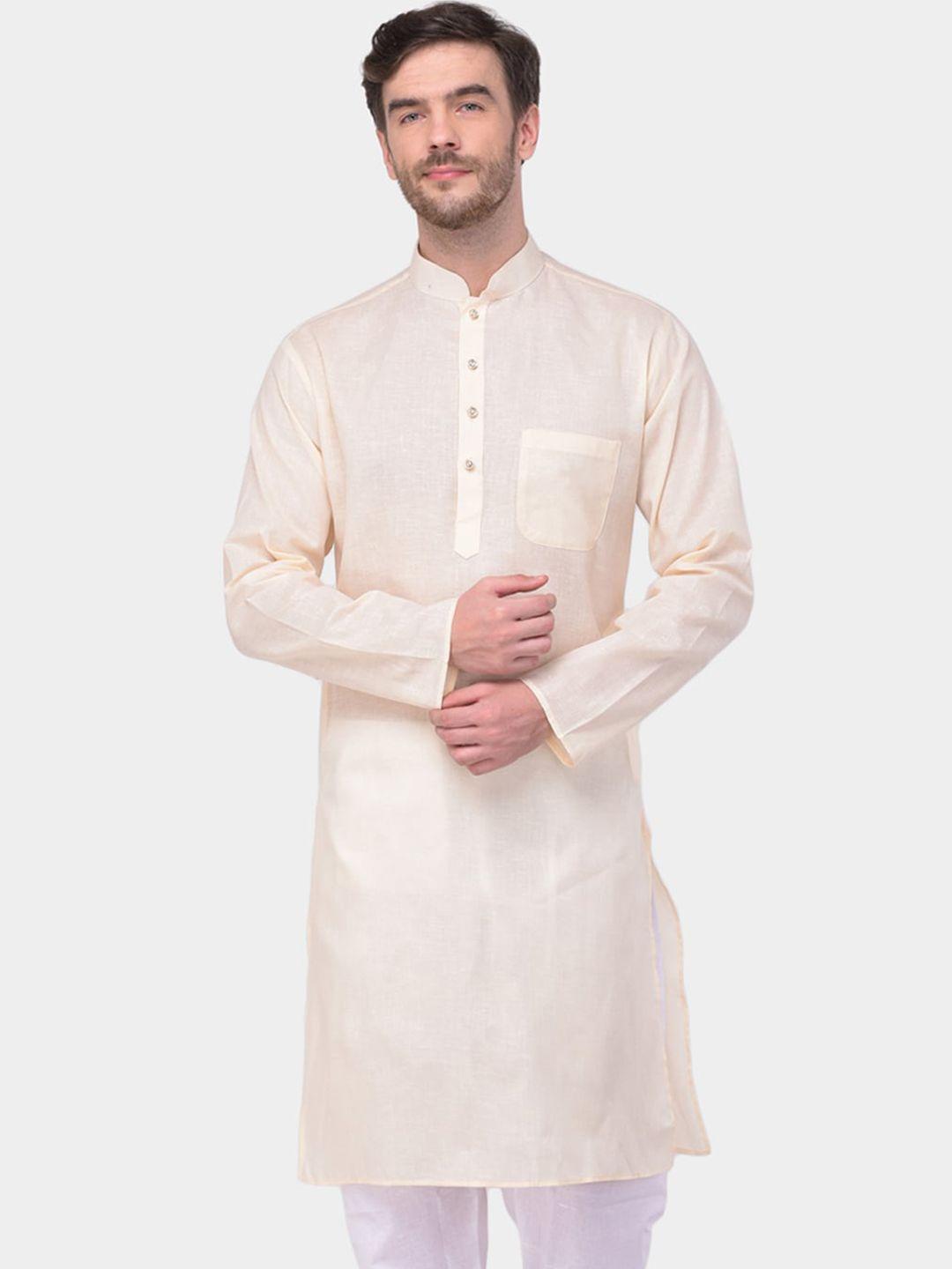 sg leman men cream-coloured solid long sleeved regular kurta