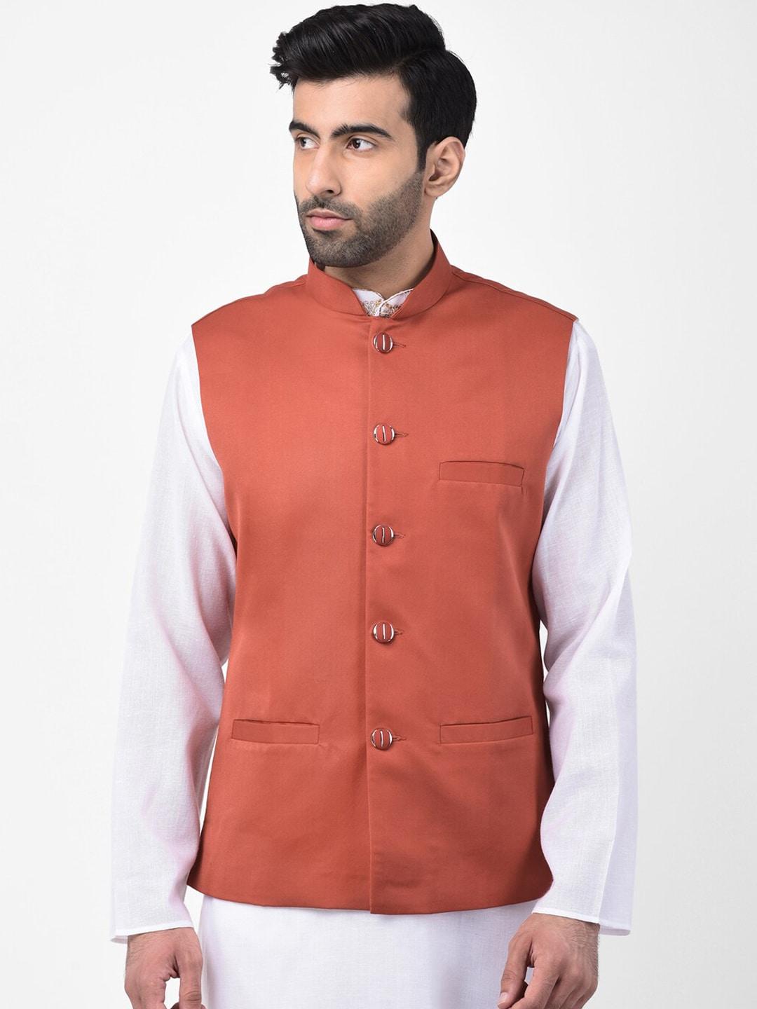 sg-leman-men-orange-solid-satin-nehru-jacket