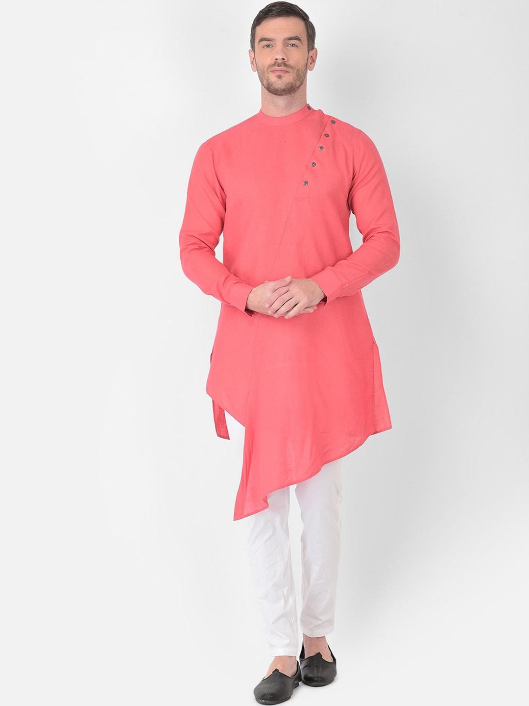 sg leman men pink tiered pure cotton kurta with pyjamas