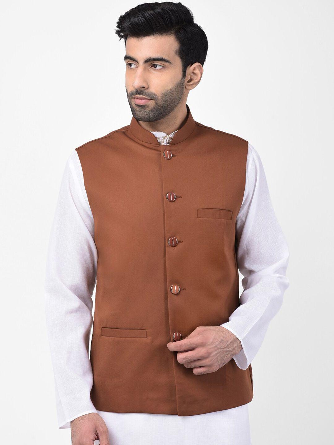 sg leman men rust-coloured solid nehru jacket