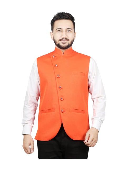 sg leman orange regular fit nehru jacket