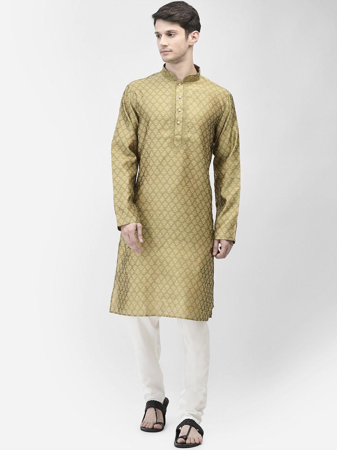 sg leman woven design mandarin collar thread work raw silk kurta with pyjamas