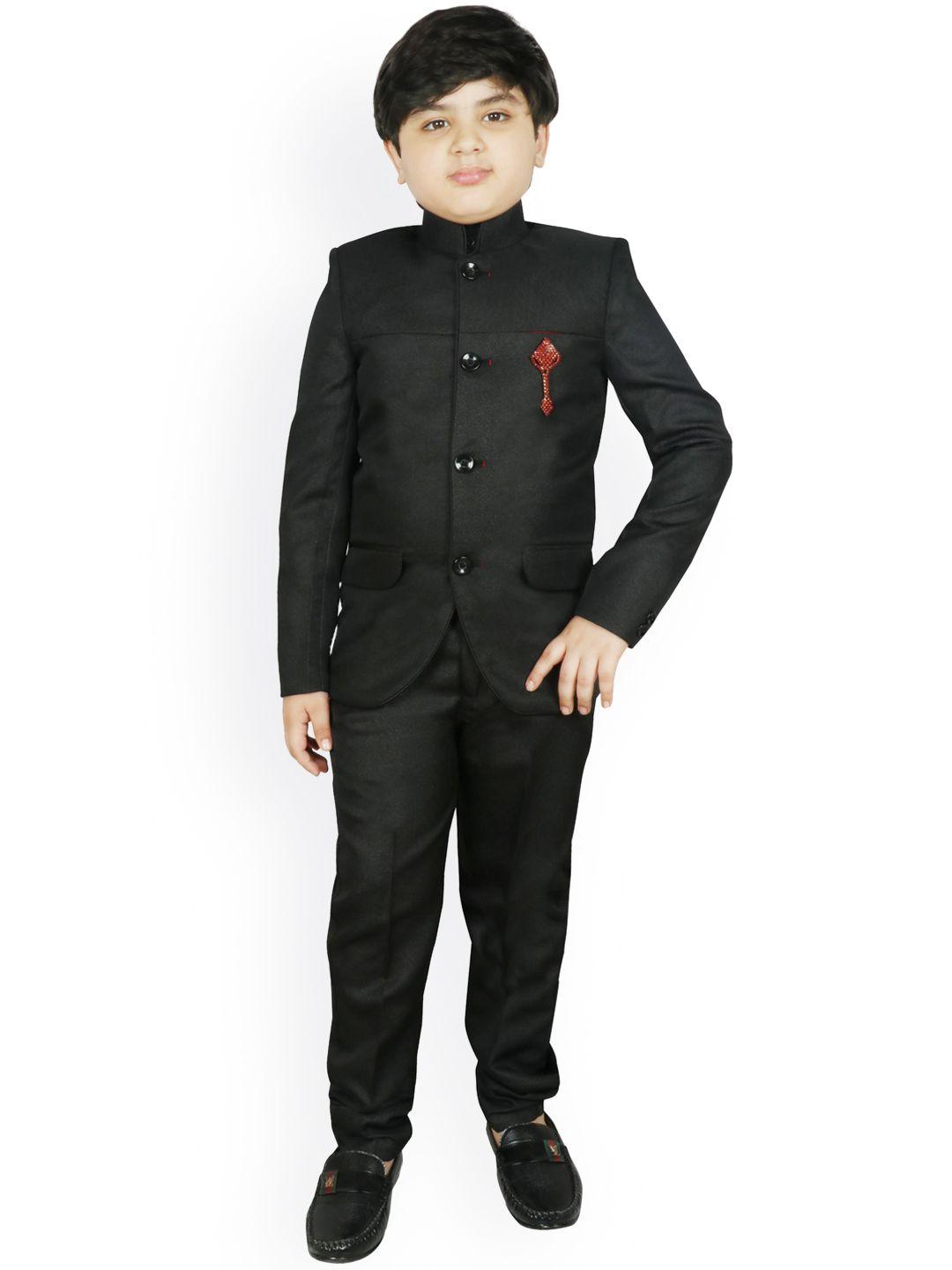 sg yuvraj boys black solid bandhgala 3-piece suit
