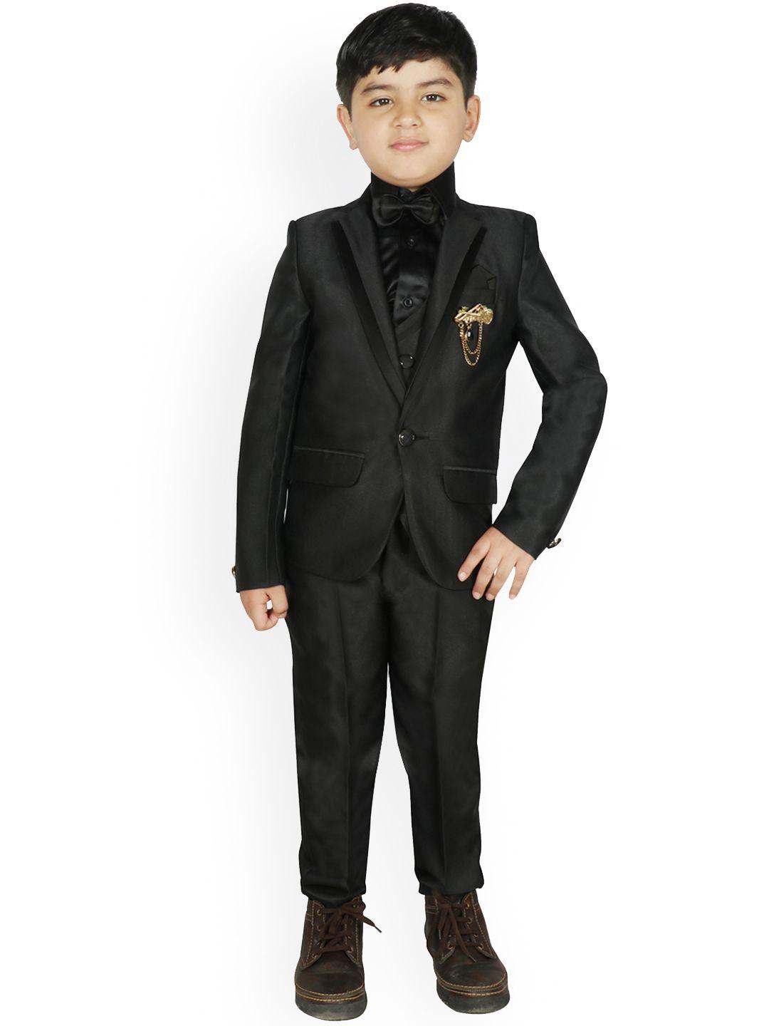 sg yuvraj boys black solid single-breasted party suit
