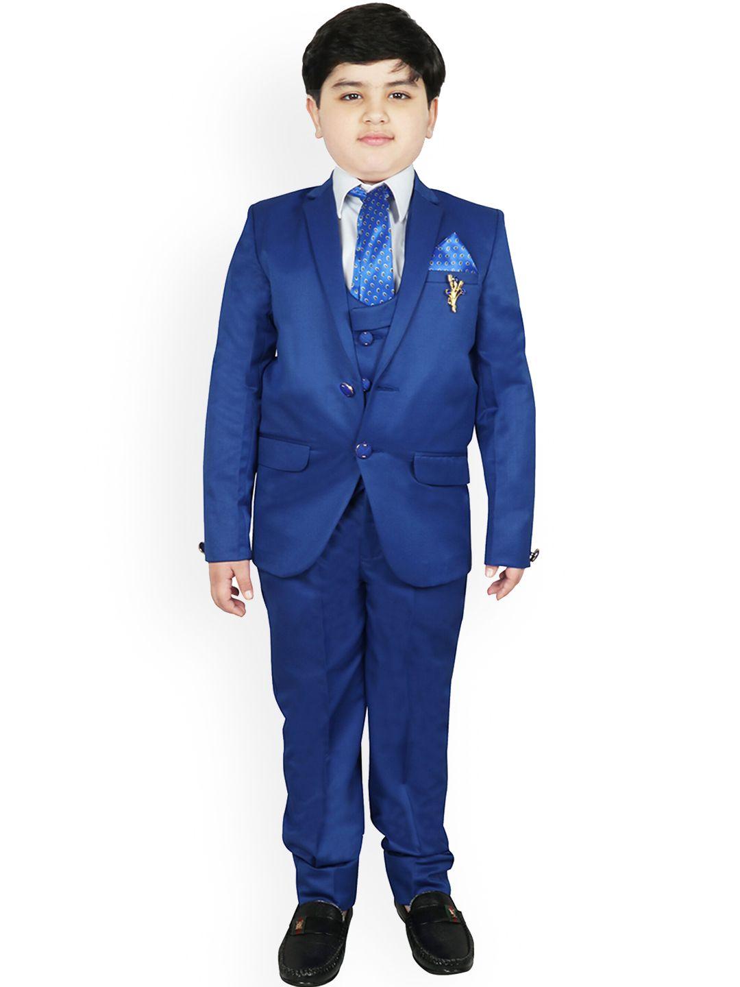 sg yuvraj boys blue solid regular fit single-breasted 5-piece party suit
