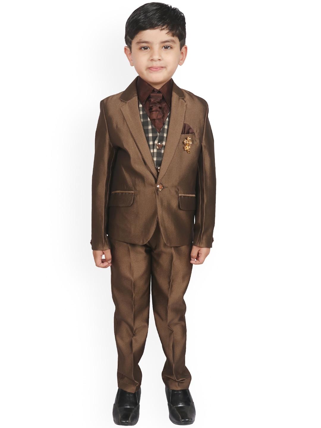 sg yuvraj boys coffee brown solid single-breasted suit