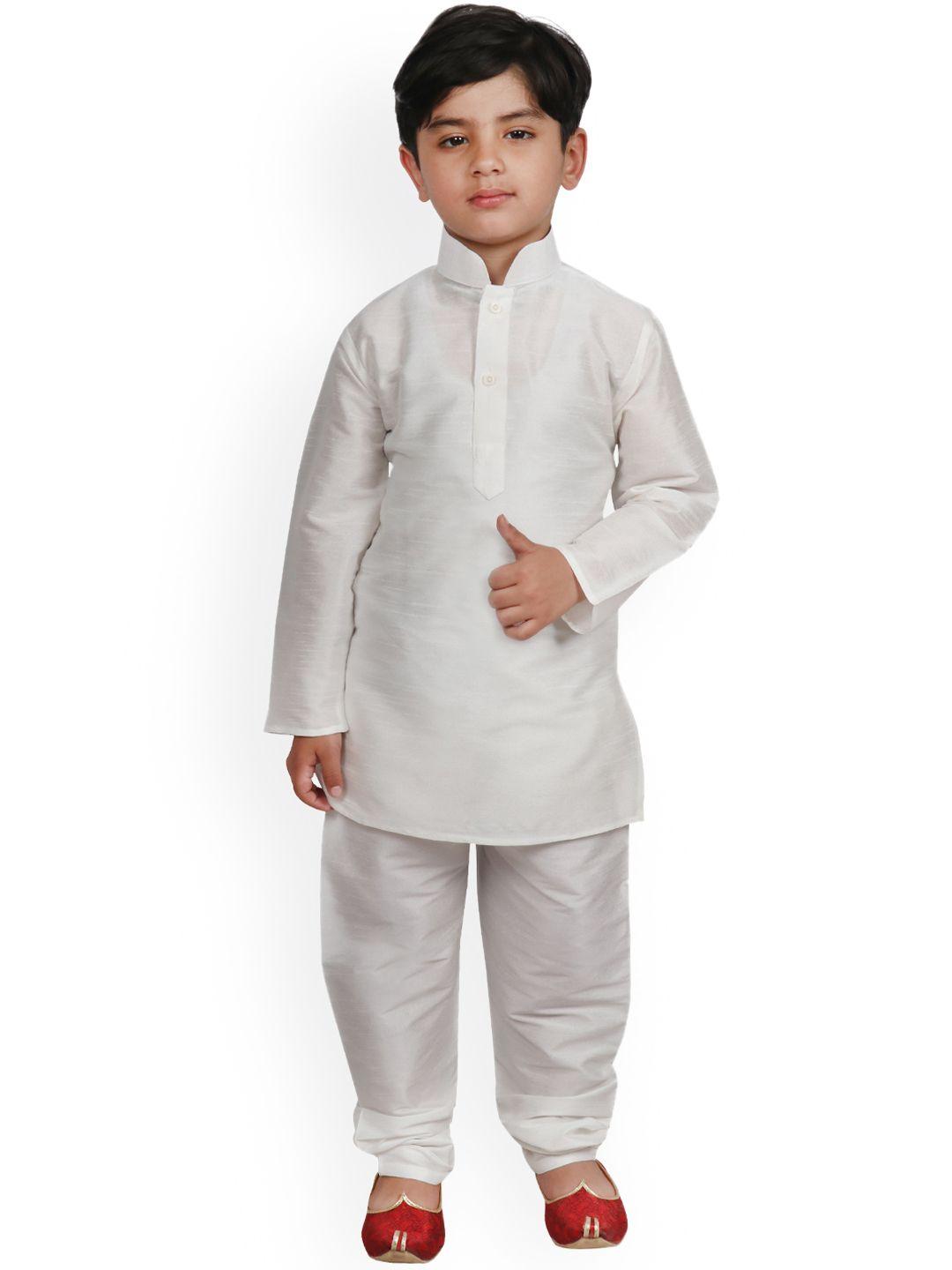 sg yuvraj boys cream-coloured solid kurta with pyjamas
