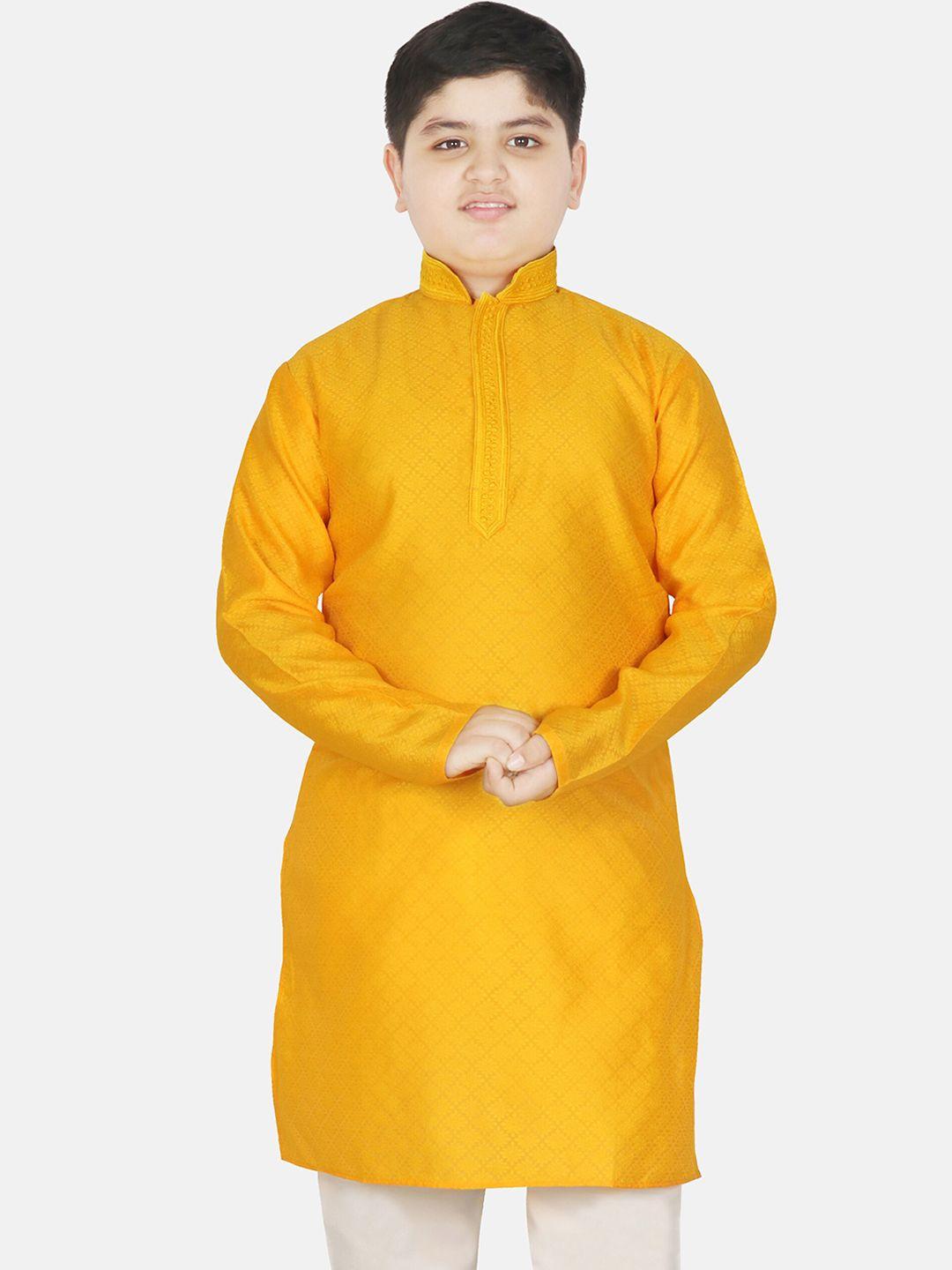 sg yuvraj boys ethnic motifs woven design mandarin collar long sleeves kurta