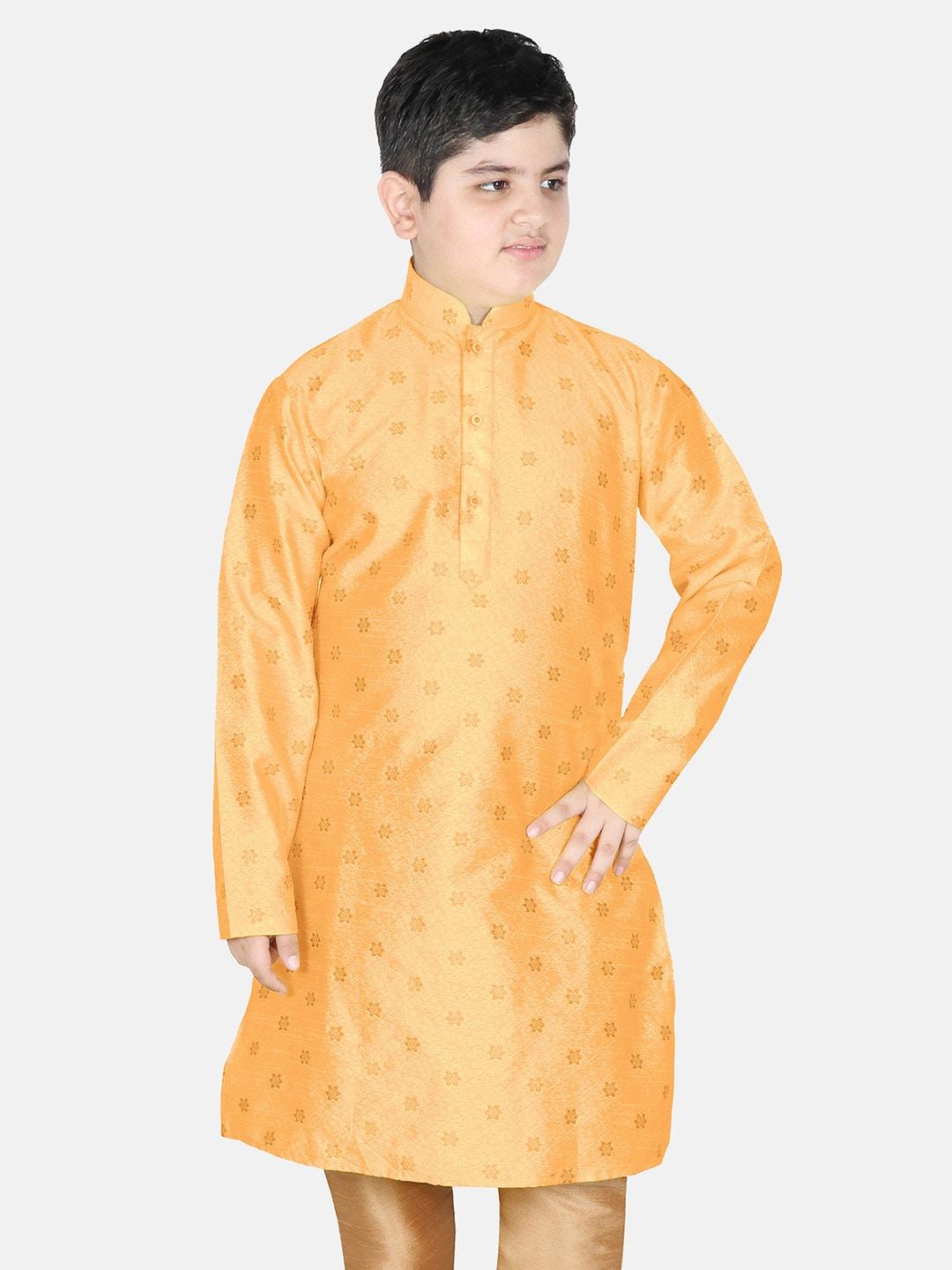 sg yuvraj boys floral embroidered mandarin collar jacquard straight kurta