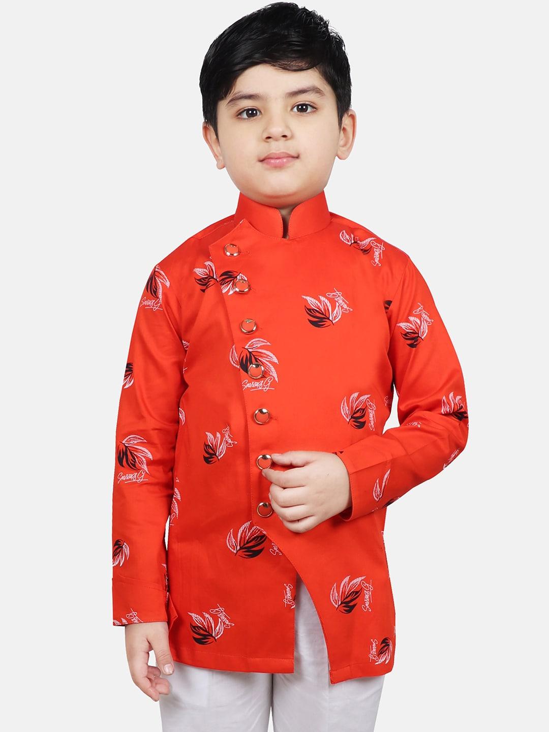 sg yuvraj boys floral printed mandarin collar angrakha kurta